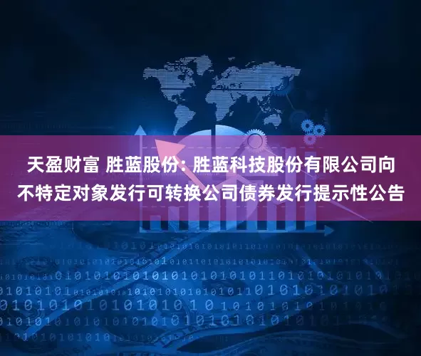 天盈财富 胜蓝股份: 胜蓝科技股份有限公司向不特定对象发行可转换公司债券发行提示性公告